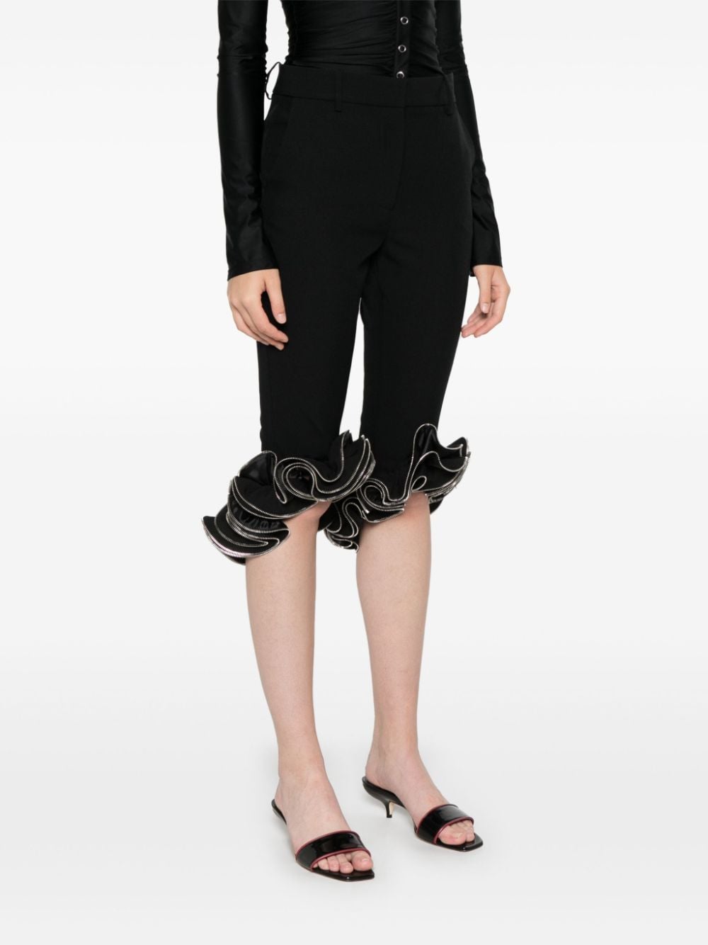 Shop Coperni Zip-detail Ruffled Trousers In Black