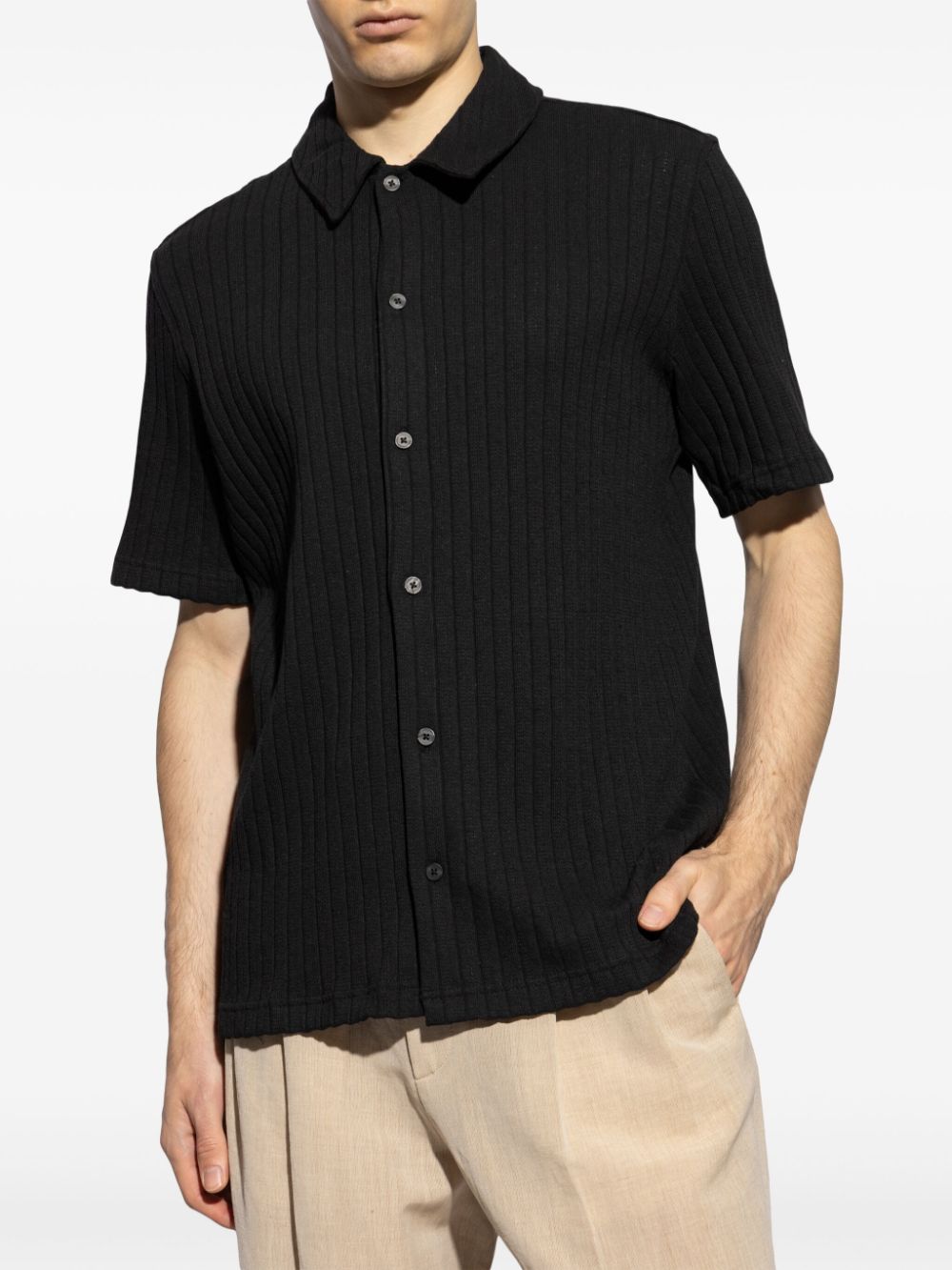 Shop Samsoe & Samsoe Sakvistbro Ribbed-knit Shirt In Black