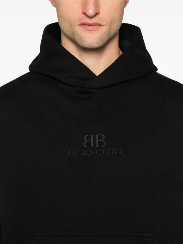 Balenciaga logo-embroidered Cotton Hoodie | Black | FARFETCH
