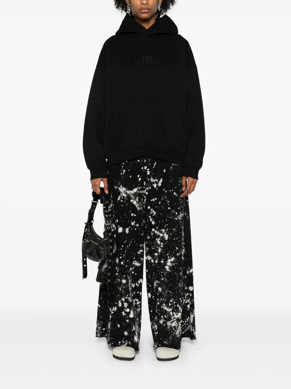 Balenciaga Logo-embroidered Cotton Hoodie In Black