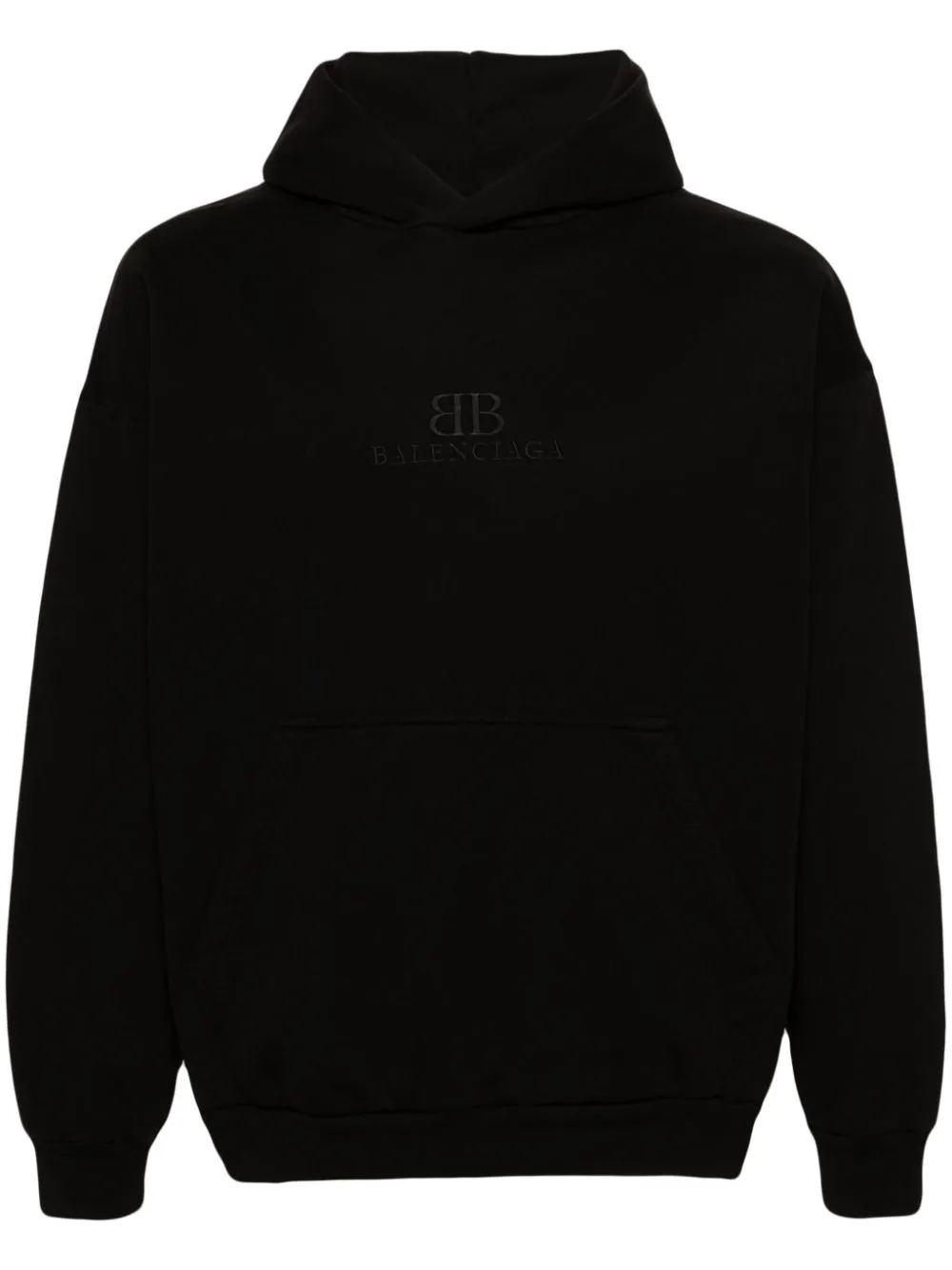 Balenciaga Logo-embroidered Cotton Hoodie In Black
