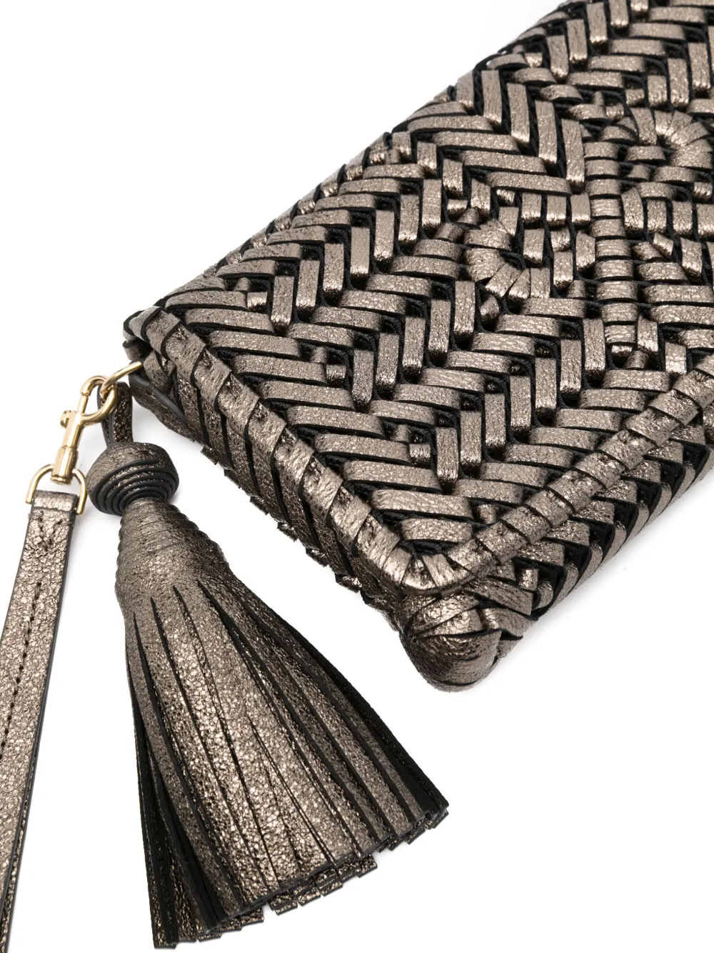 Anya Hindmarch Interwoven Metallic Leather Clutch Bag In Grey