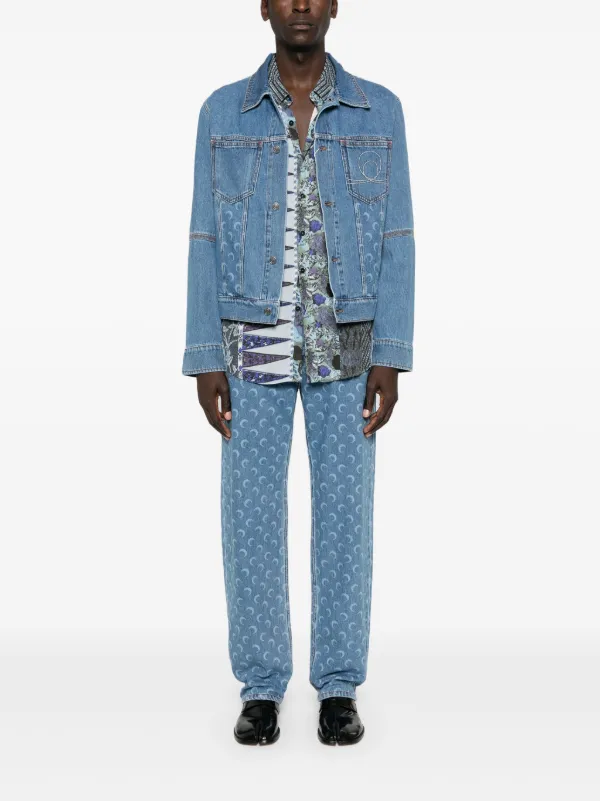 Marine Serre Crescent moon-print Denim Jacket | Blue