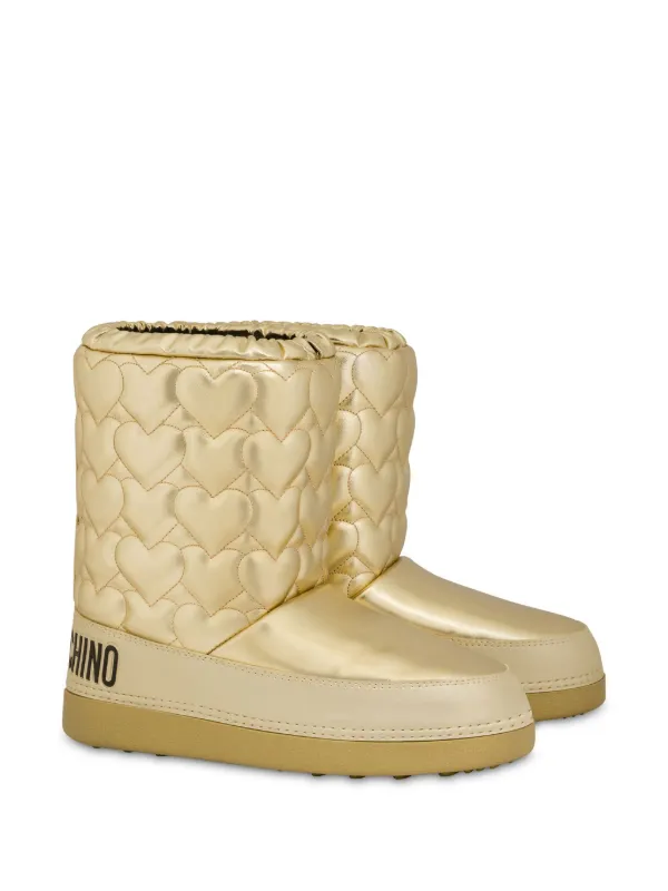 Love Moschino Heart Quilted Snow Boots Gold FARFETCH UK