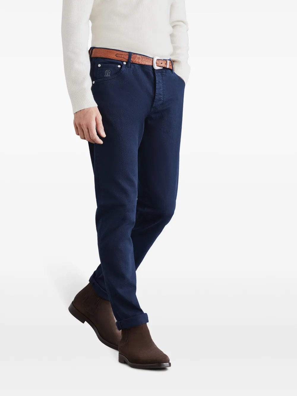 Brunello Cucinelli Jeans met geborduurd logo Blauw