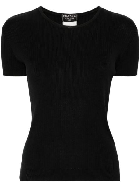 HOT SALE CHANEL 1990-2000 ribbed cotton T-shirt Women