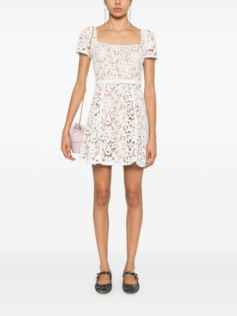 Shop Self-portrait Guipure-lace Mini Dress In White