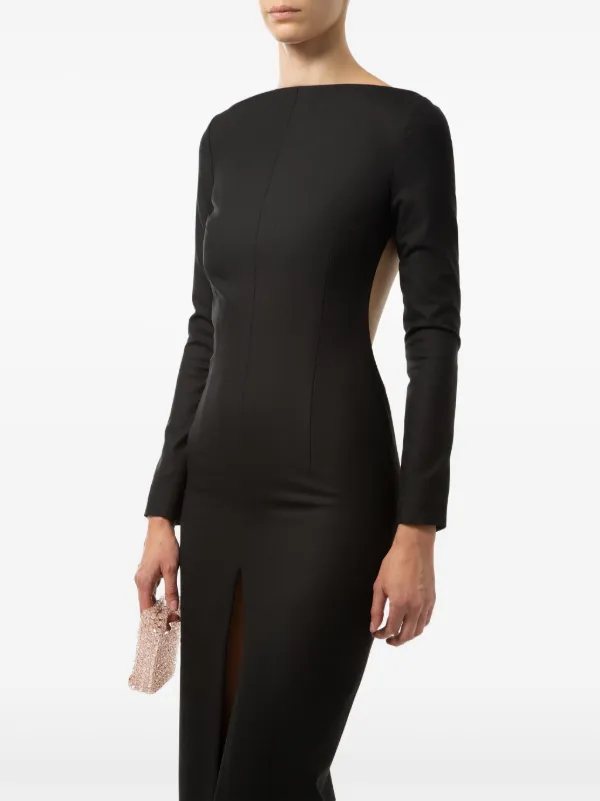 black asymmetric sleeve cut out split leg maxi dress Paige
