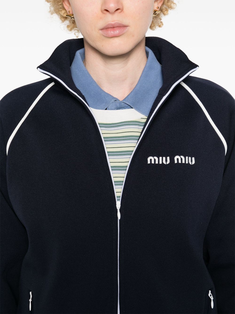 Miu Miu logo-embroidered zip-up cardigan Women