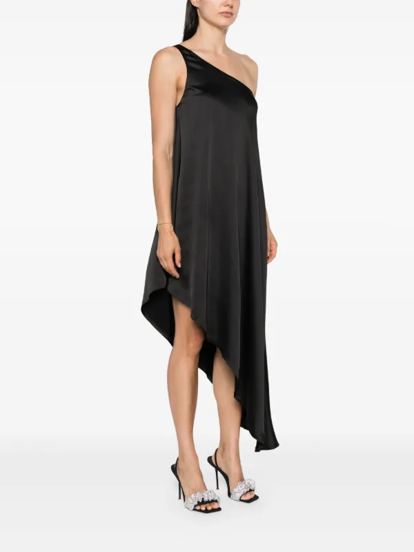 Norma Kamali Asymmetric Satin Tunic Dress Black FARFETCH AE