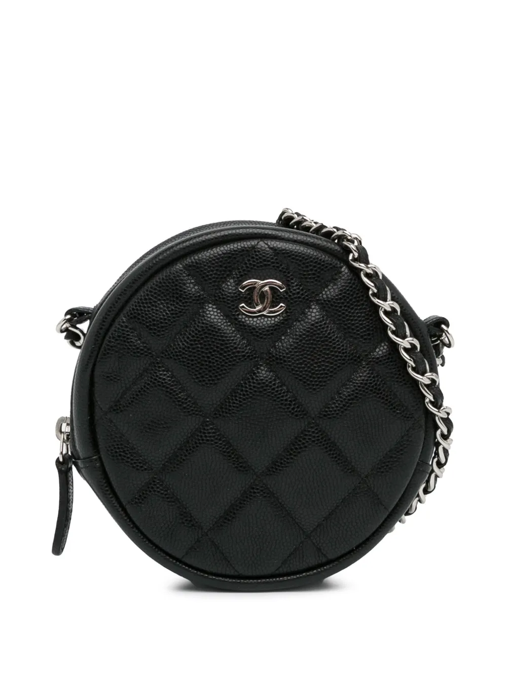 CHANEL Pre-Owned 2018-2019 CC Quilted Caviar Round Clutch With Chain crossbody bag – Black
