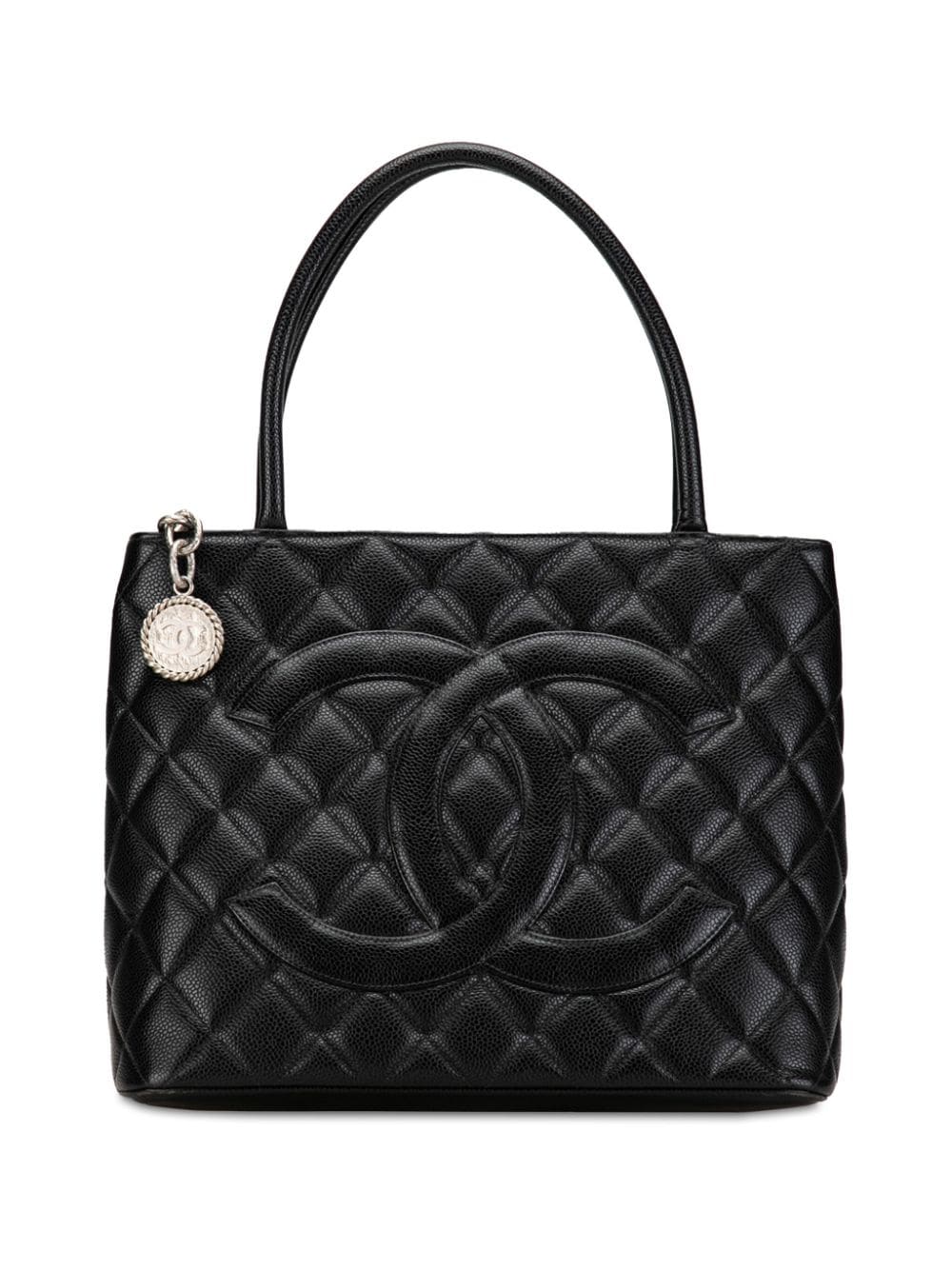 Pre-owned Chanel 2000-2002 Caviar Medallion Tote Bag In Black