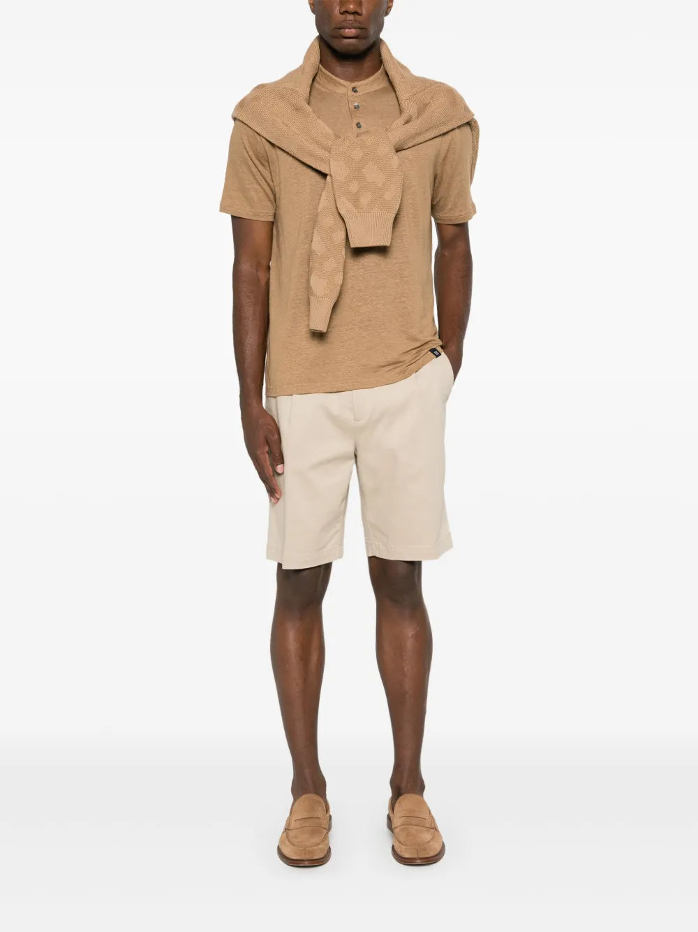 Boggi Milano T-shirt met bandkraag - Bruin