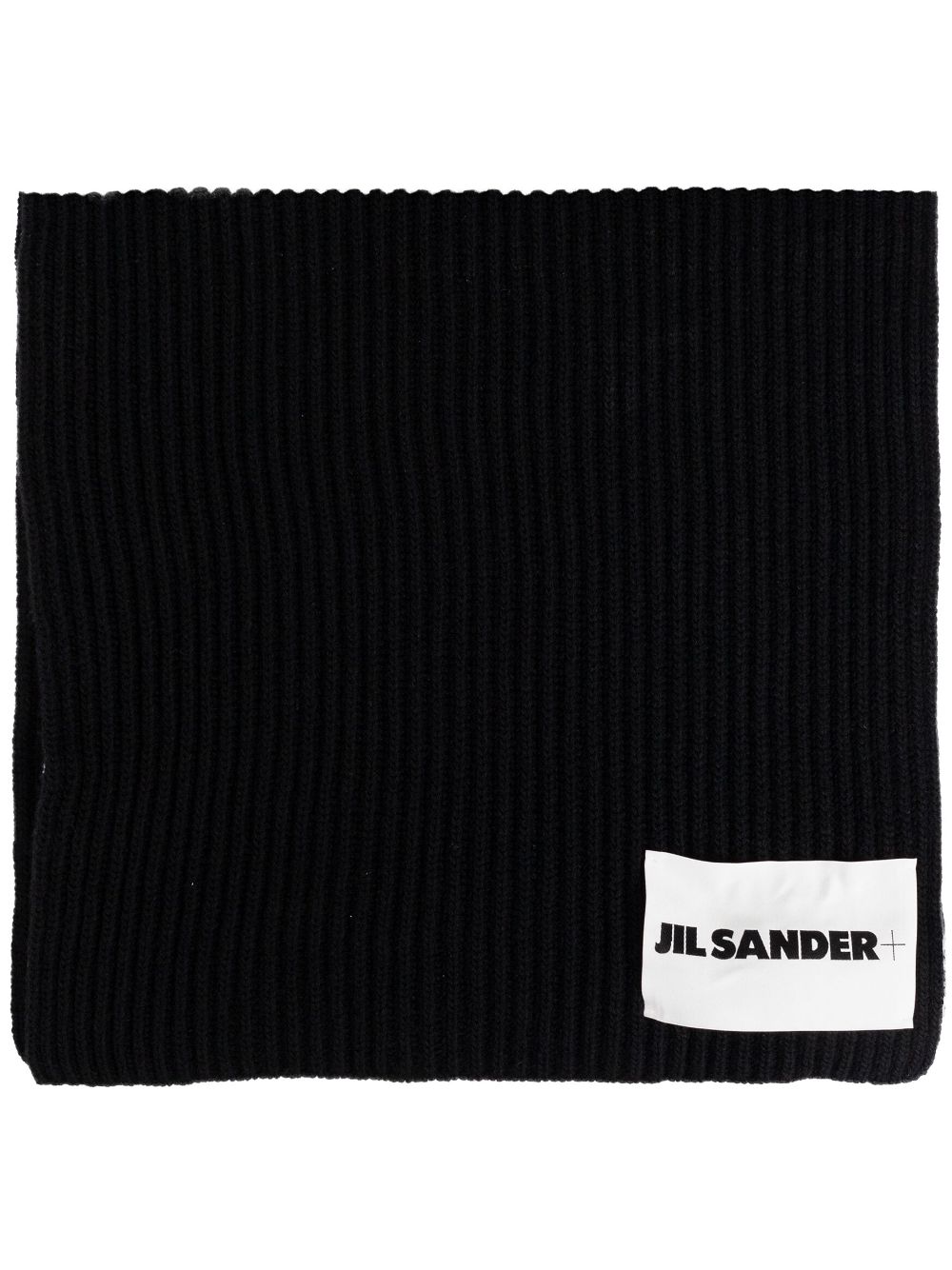 Jil Sander Logo-patch Wool Scarf In Black