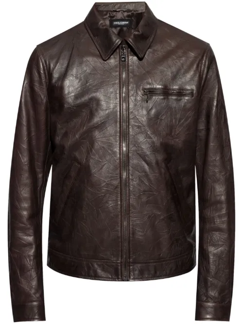 Veste en cuir à fermeture zippée - Dolce & Gabbana - Modalova