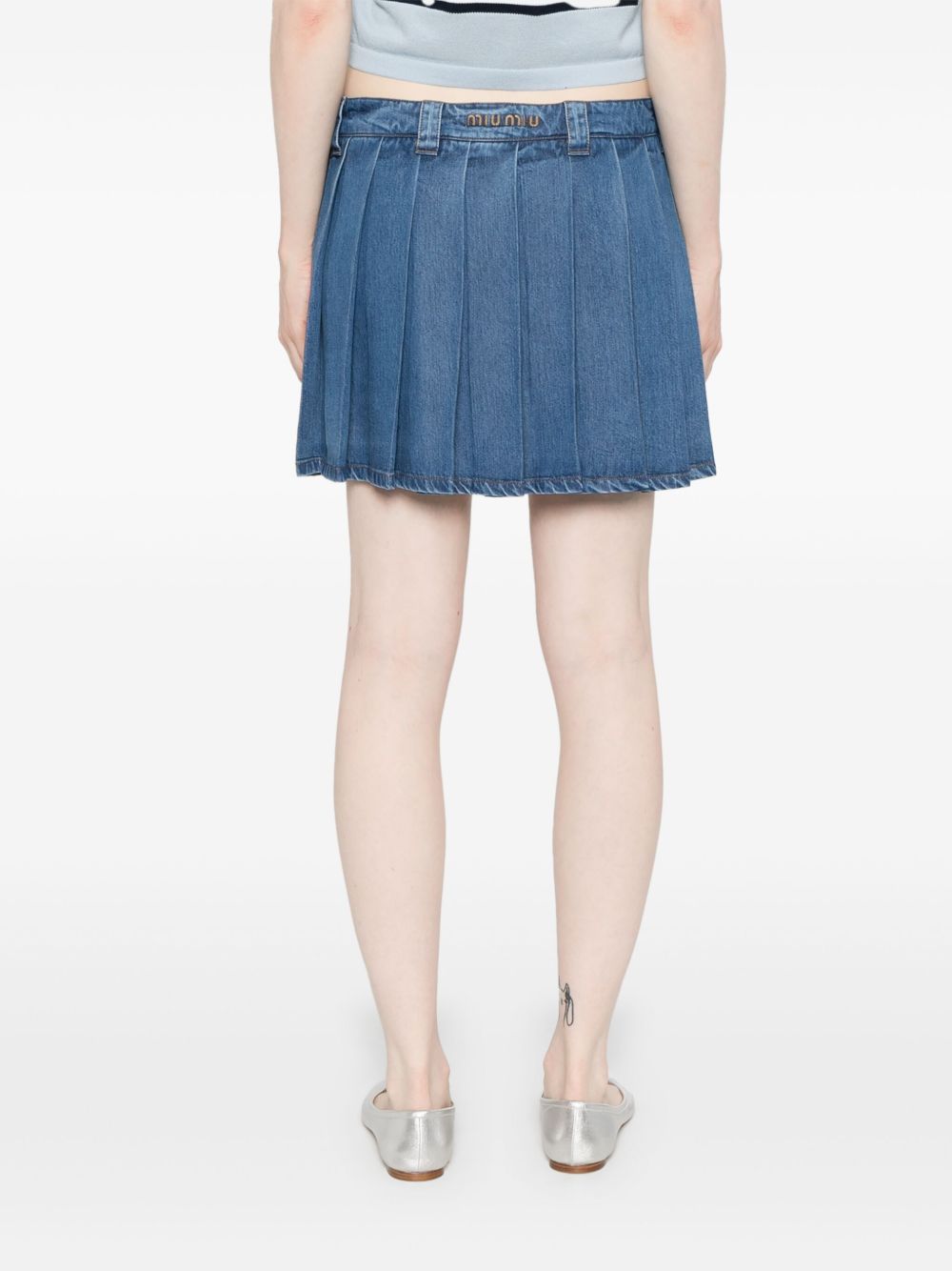 Fake Miu Miu logo-embroidered pleated skirt Women