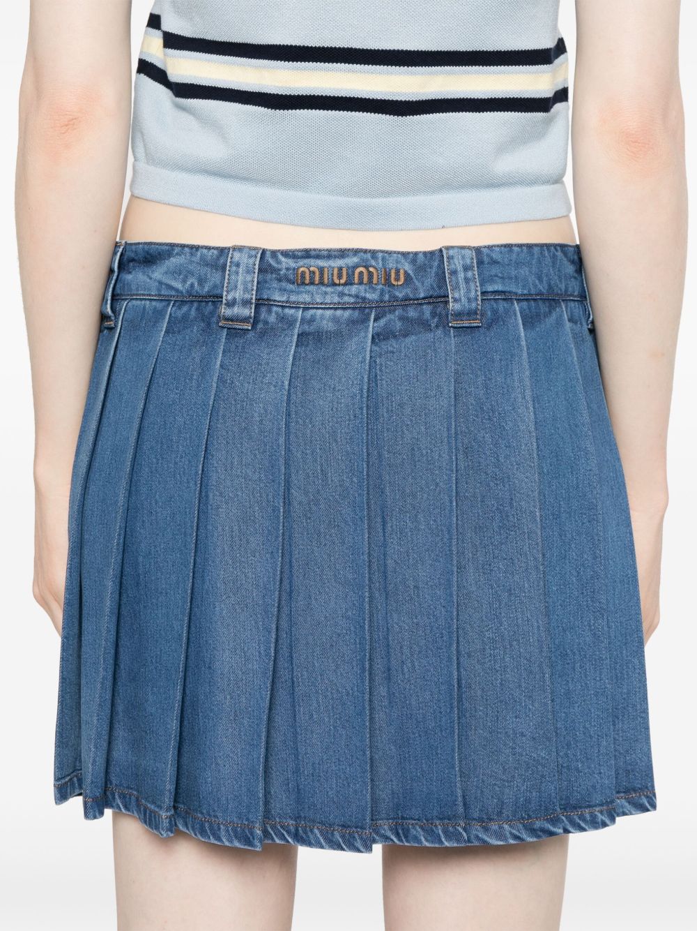 Fake Miu Miu logo-embroidered pleated skirt Women