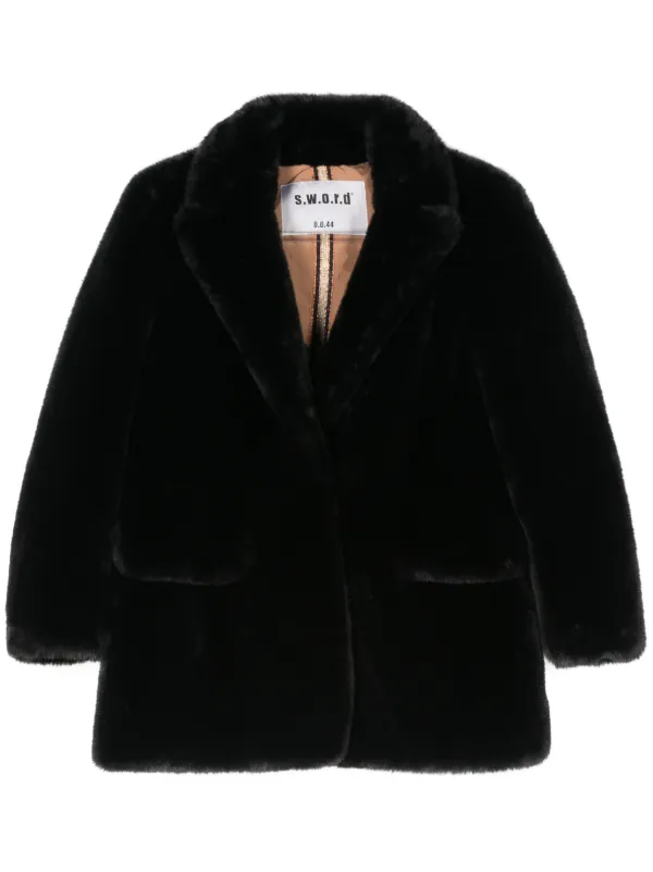 ジャケット Sword 6644 Black long faux fur coat S.W.O.R.D 6.6.44 notched-lapels faux-fur Jacket | Black
