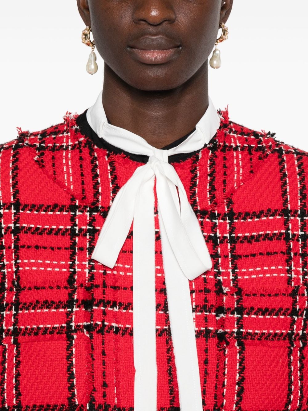 Shop Msgm Checked Tweed Jacket In Red