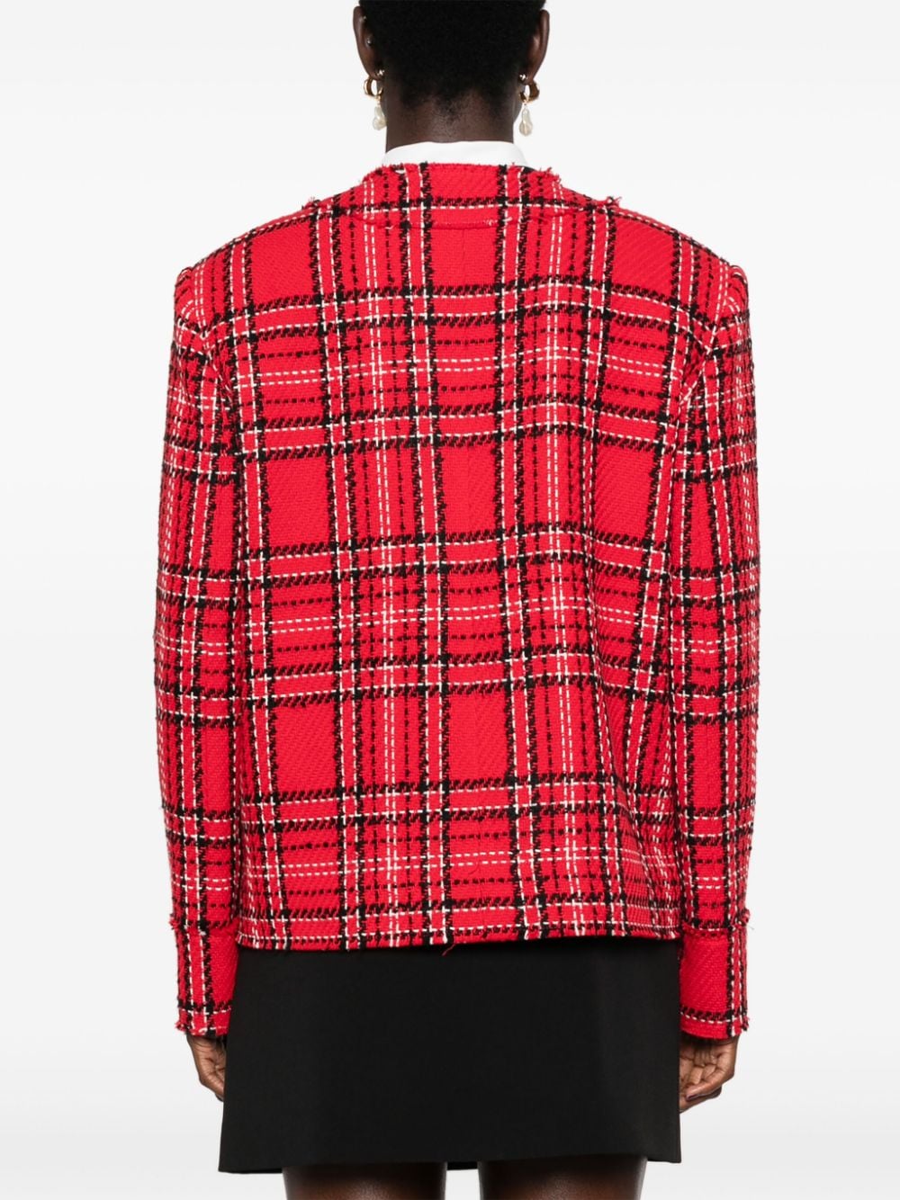 Shop Msgm Checked Tweed Jacket In Red