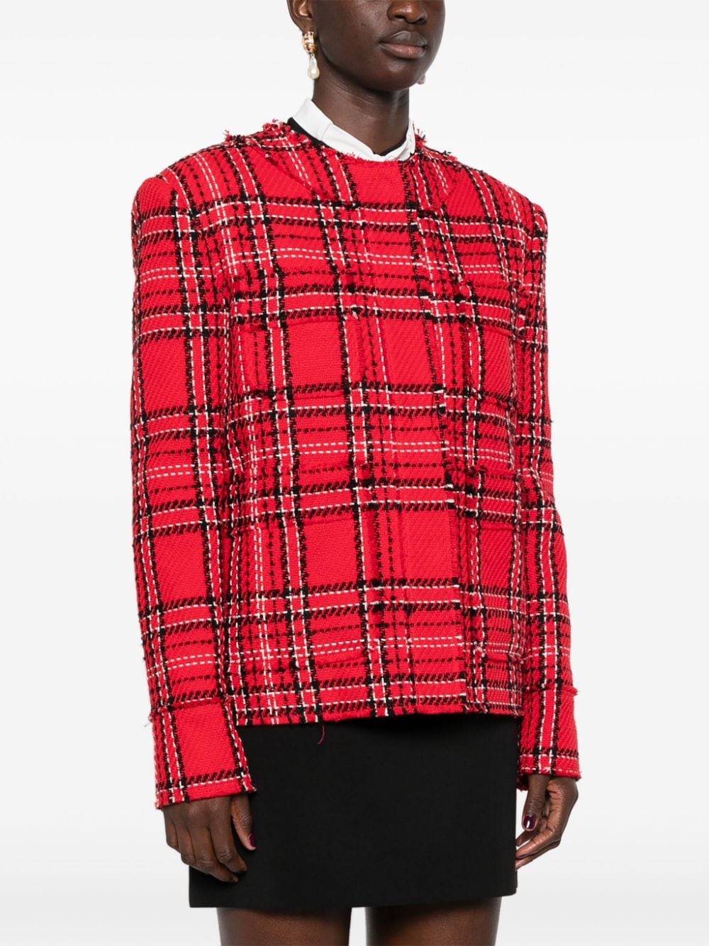 Shop Msgm Checked Tweed Jacket In Red