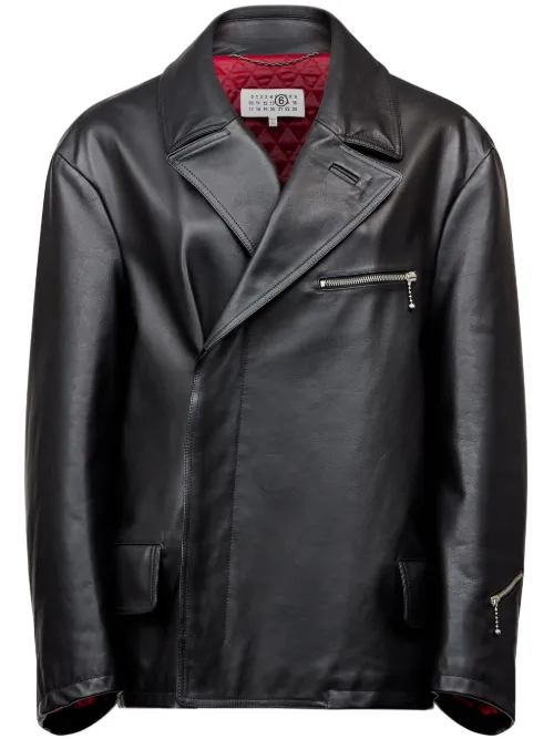 Veste en cuir à détails de zips - MM6 Maison Margiela - Modalova