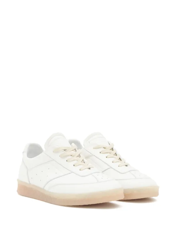 【送料&関税込】MM6 Maison Margiela Leather Sneaker MM6 Maison Margiela stitch-logo Leather Sneakers | White