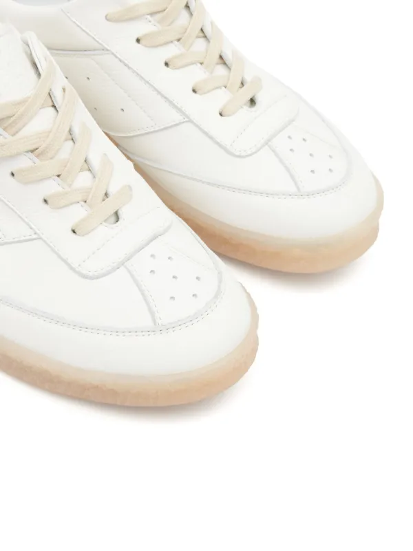 MM6 Maison Margiela stitch-logo Leather Sneakers | White