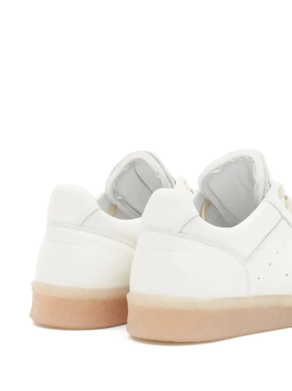 MM6 Maison Margiela stitch-logo Leather Sneakers | White