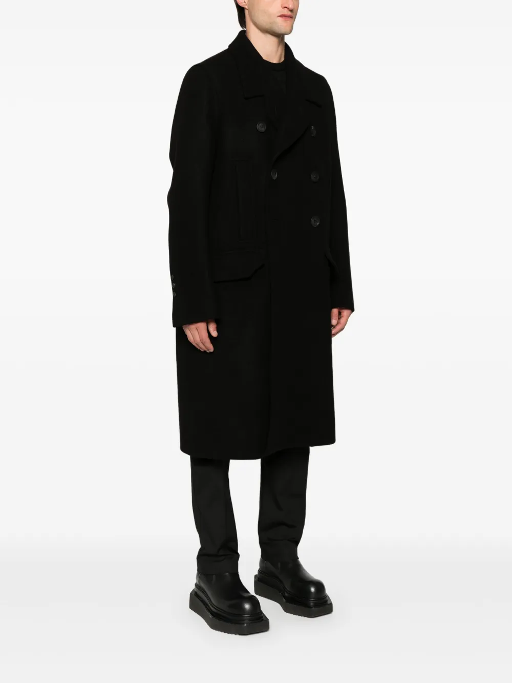 Rick Owens Mantel met dubbele rij knopen Zwart