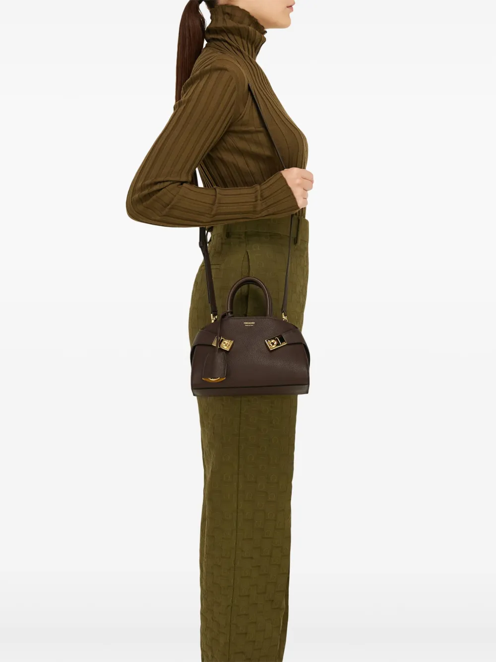 Ferragamo Women Hug Mini Leather Tote Bag In Brown