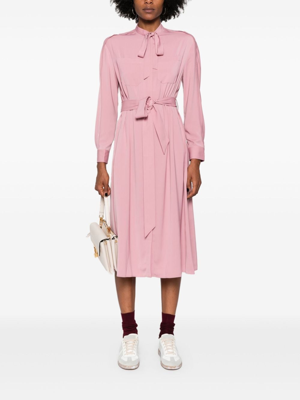 Shop Maison Kitsuné Belted Midi Shirt Dress In Pink