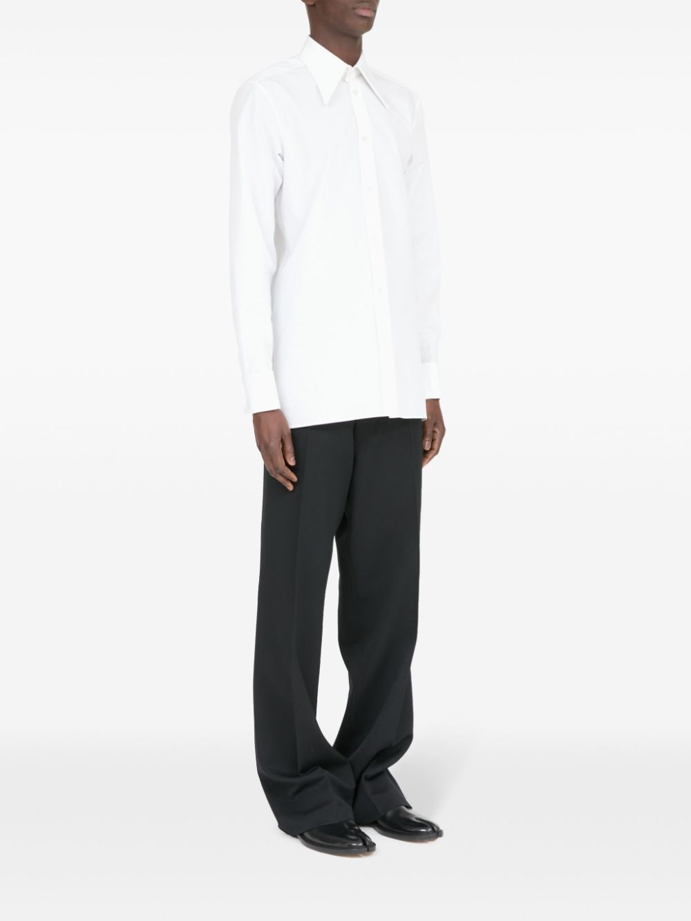 Shop Maison Margiela Pointed-collar Cotton Shirt In White