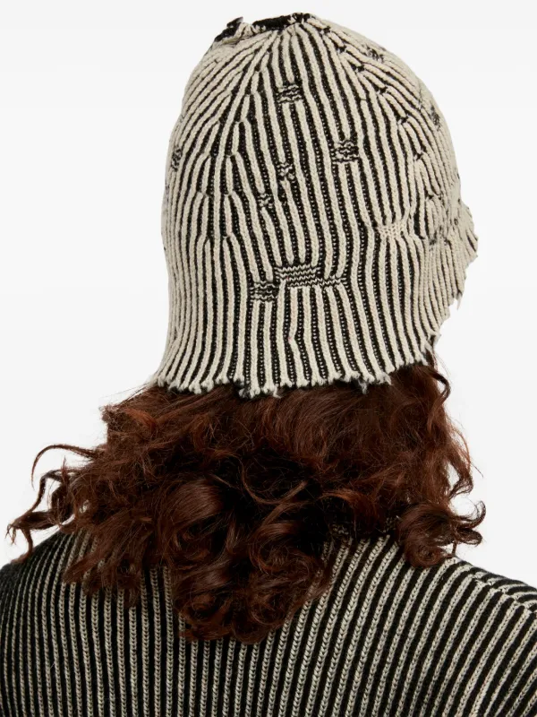 MM6 Maison Margiela distressed-effect Ribbed Beanie | Black | FARFETCH