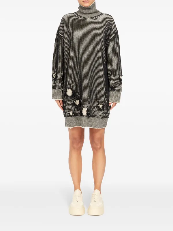 MM6 Maison Margiela Distressed rib-knit Jumper Dress | Black 