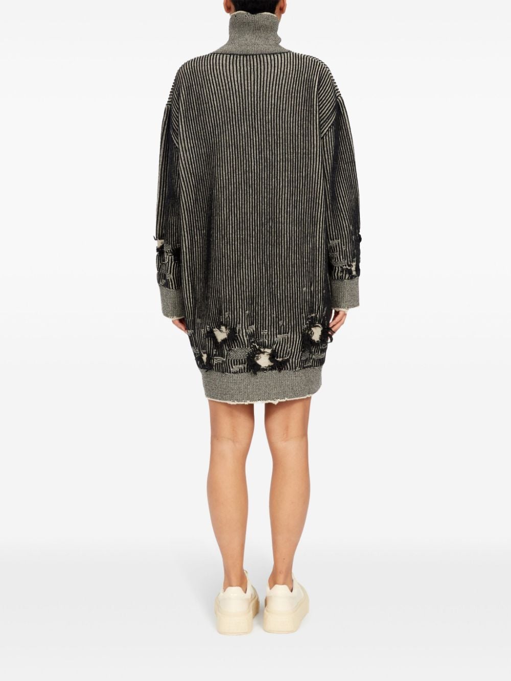 Shop Mm6 Maison Margiela Distressed Rib-knit Jumper Dress In 黑色