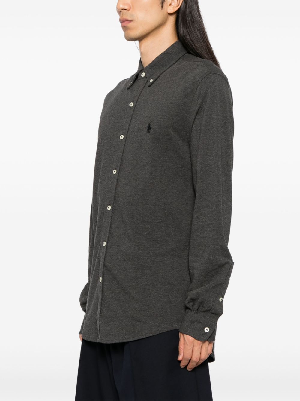 Shop Polo Ralph Lauren Piqué Shirt In Grey