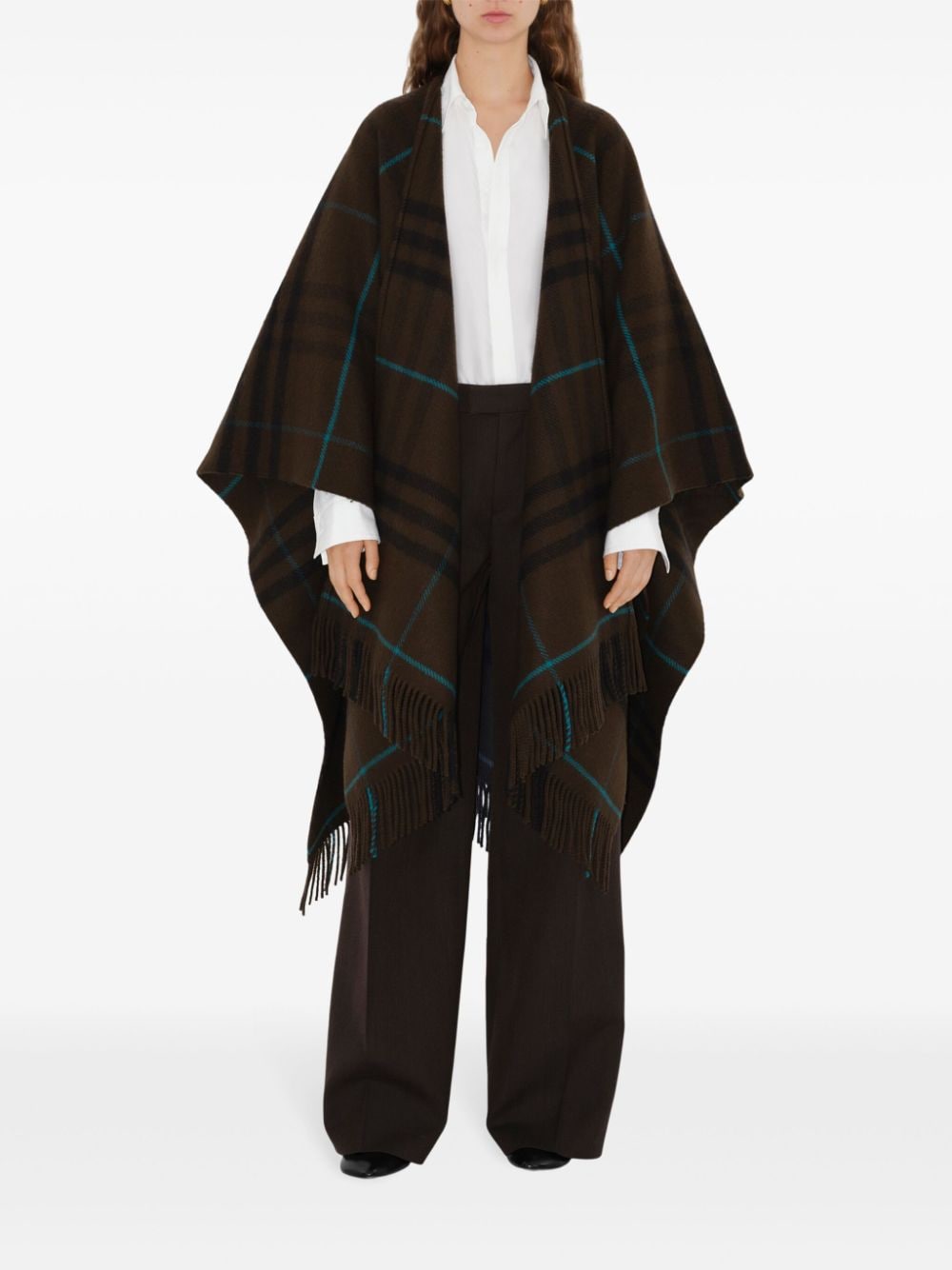 Cheap Burberry checked fringed cape Women