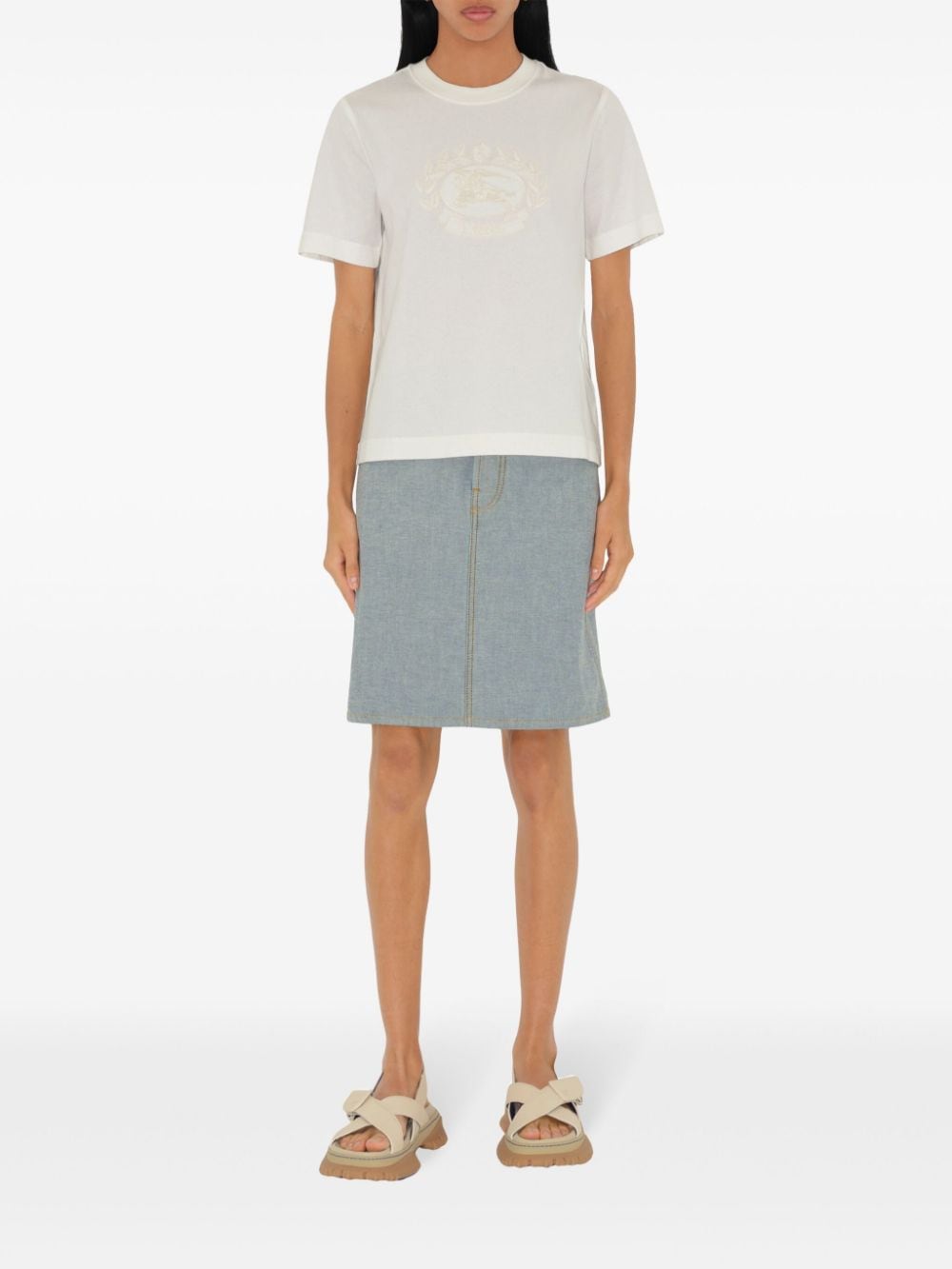 Shop Burberry Logo-embroidered Cotton T-shirt In Neutrals