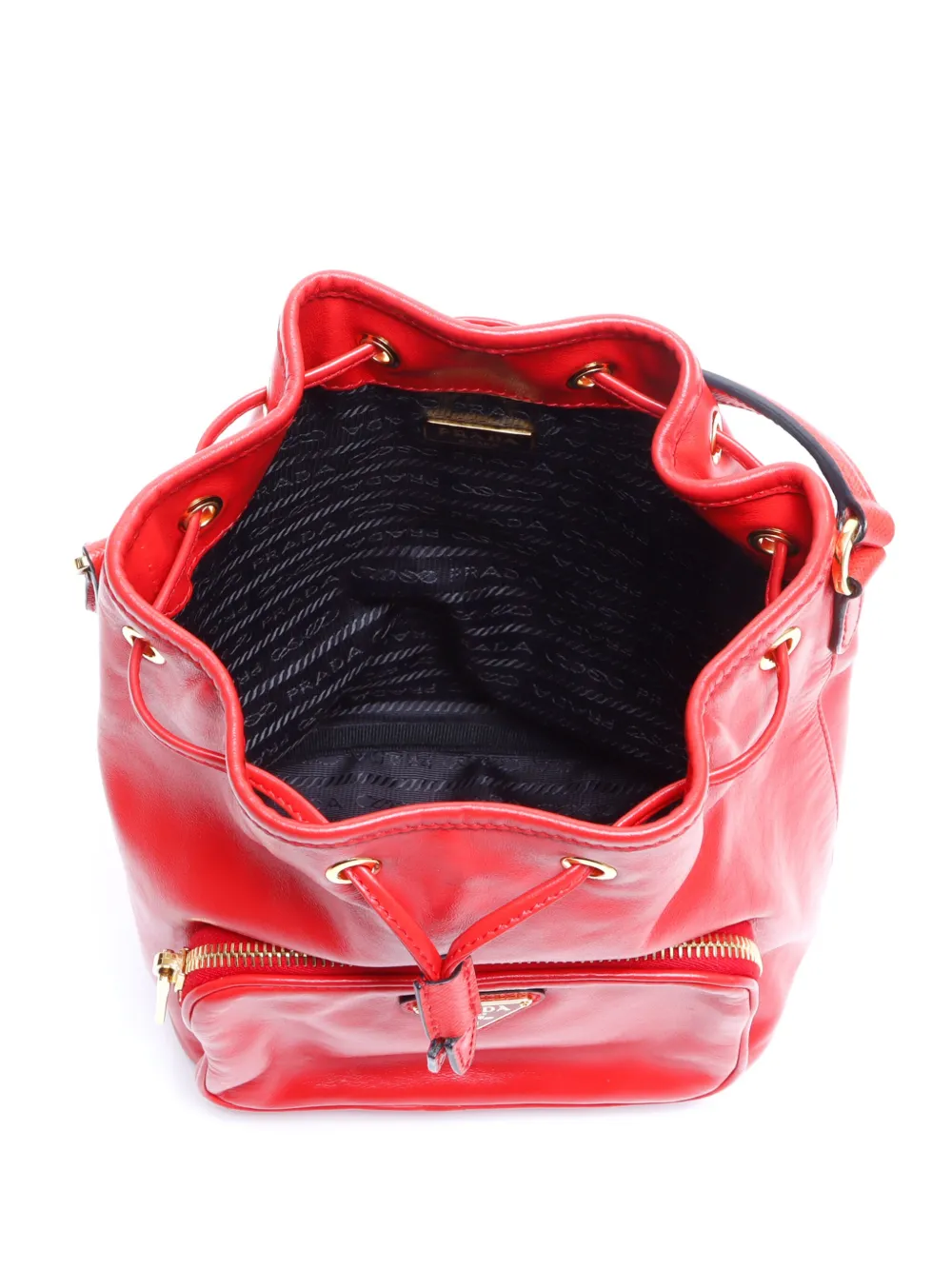 Pre-owned Prada Duet Leather Bucket Bag In Red