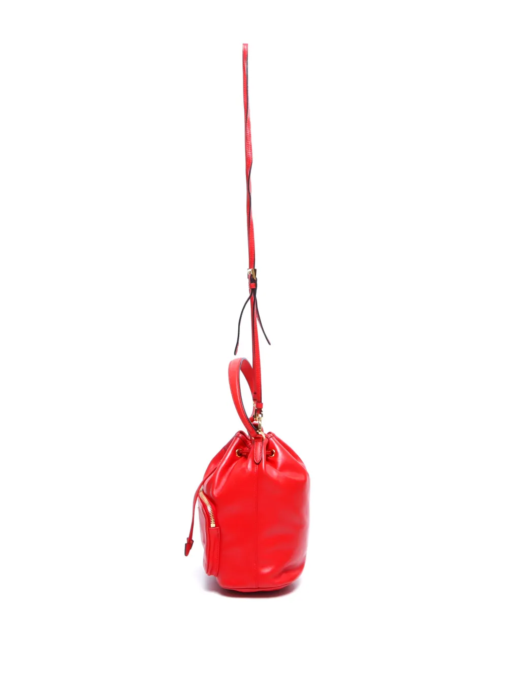 Pre-owned Prada Duet Leather Bucket Bag In Red