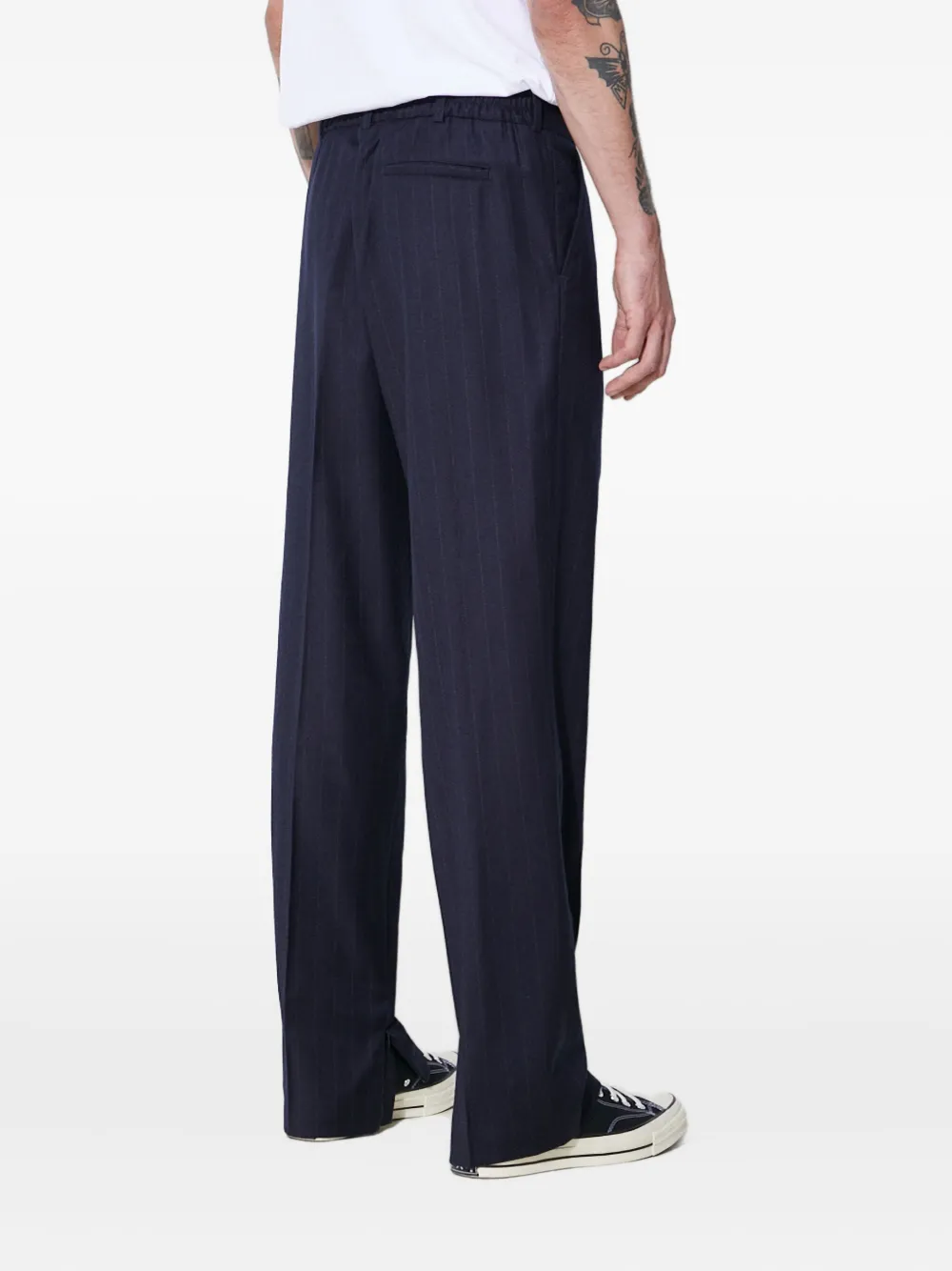 424 Broek met krijtstreep en geplooide voorkant Blauw