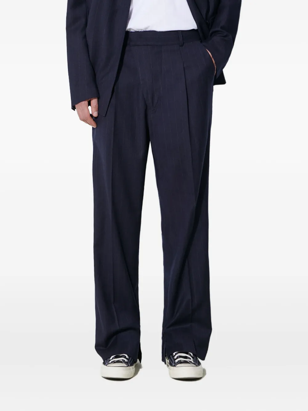pinstripe pleated-front trousers