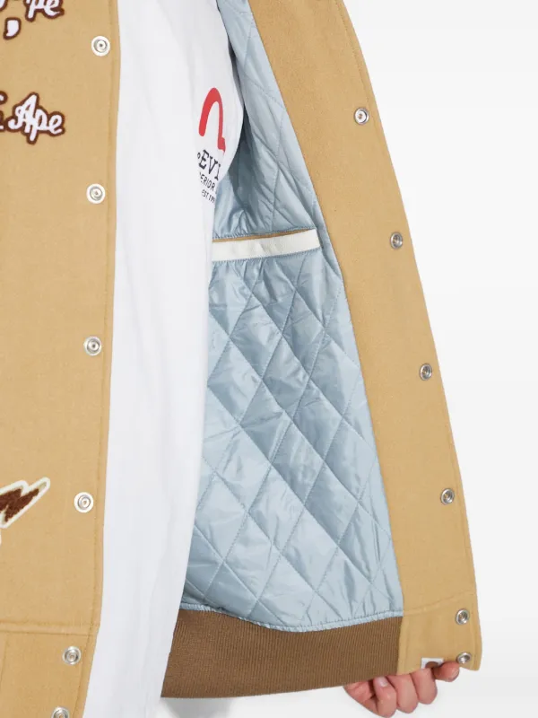 A BATHING APE® appliqué-detail Varsity Jacket | Neutrals | FARFETCH