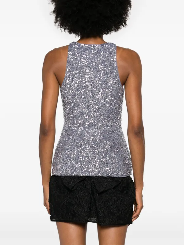 GANNI Sequined split-neck Top | Grey | FARFETCH