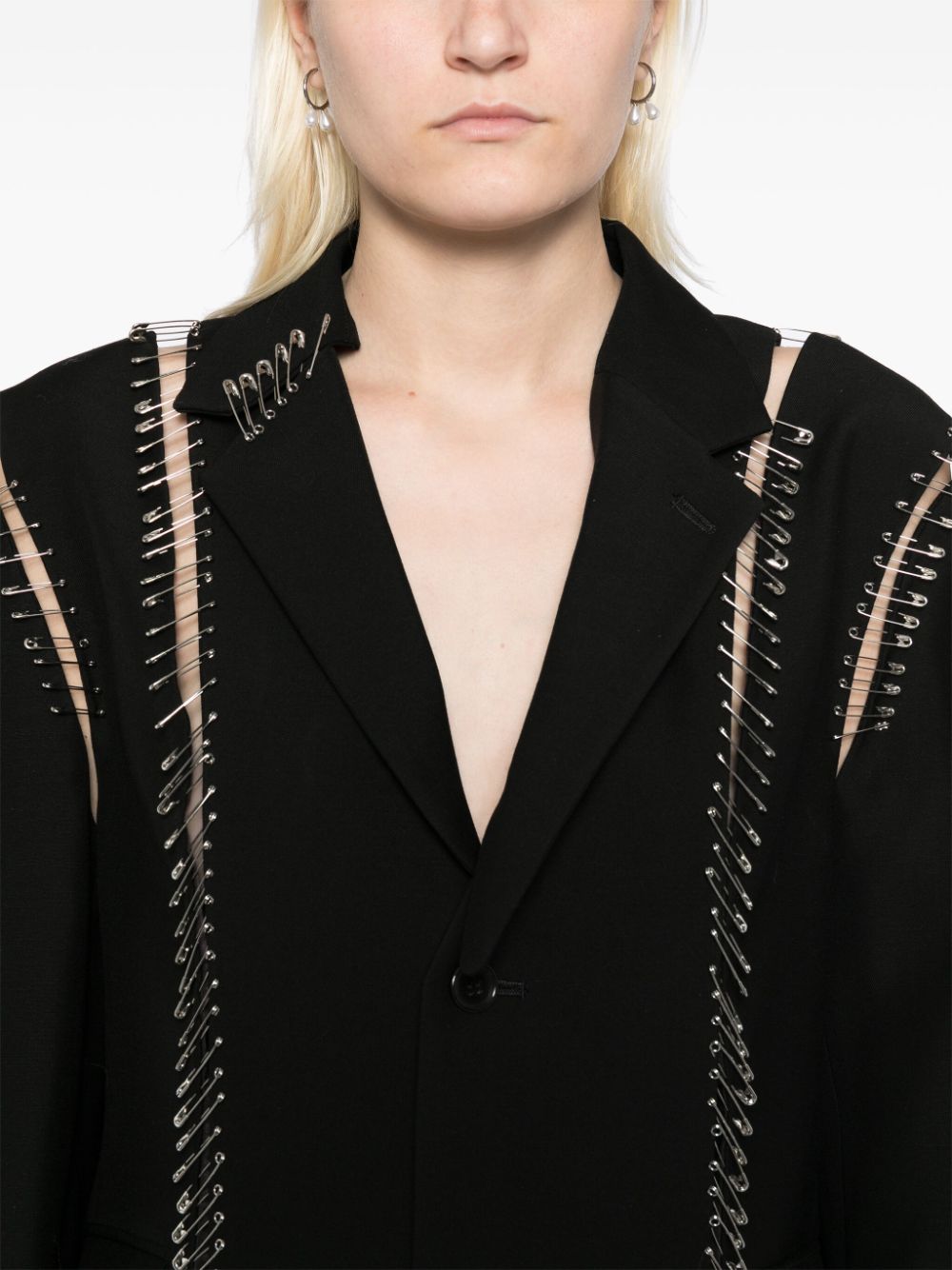 Shop Noir Kei Ninomiya Safety Pin Embellishment Single-breasted Blazer In Black