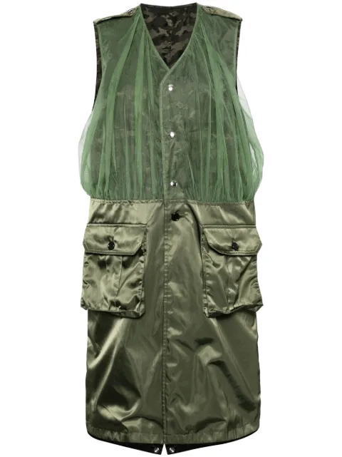 Noir Kei Ninomiya tulle-panel sleeveless coat