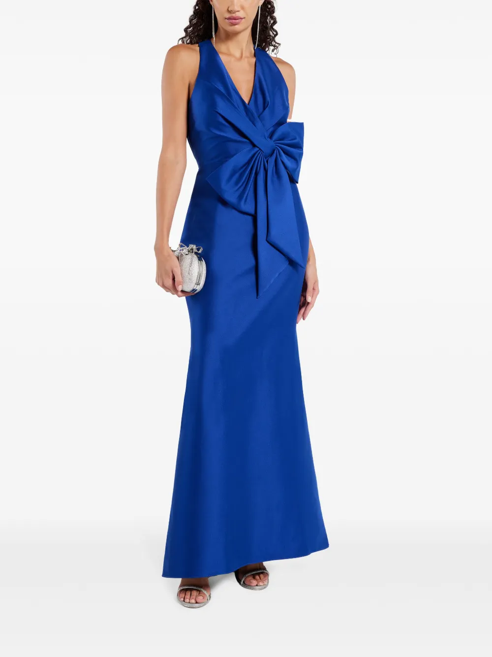 Badgley Mischka Avondjurk met halternek en strikdetail - Blauw