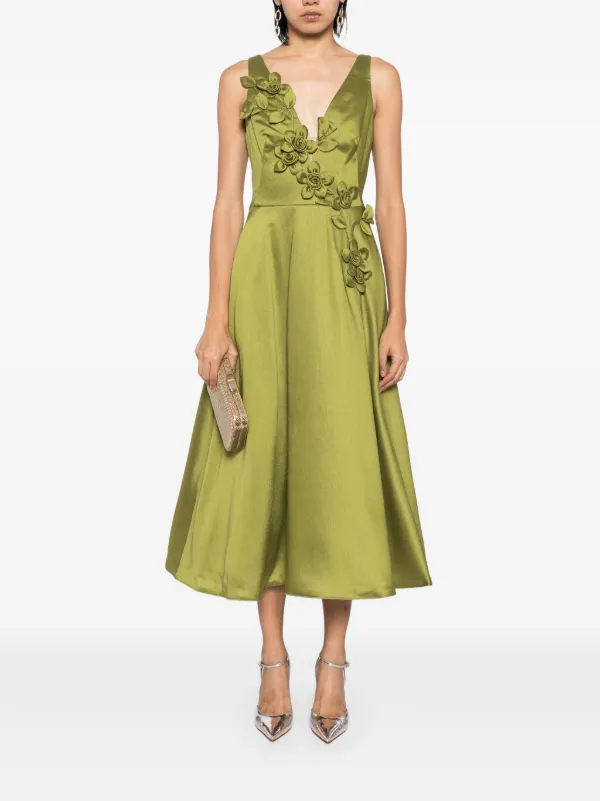 Marchesa Notte Floral Mikado Midi Dress Green FARFETCH BH