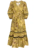 Marchesa Rosa Flying Cheetah tiered midi dress - Yellow